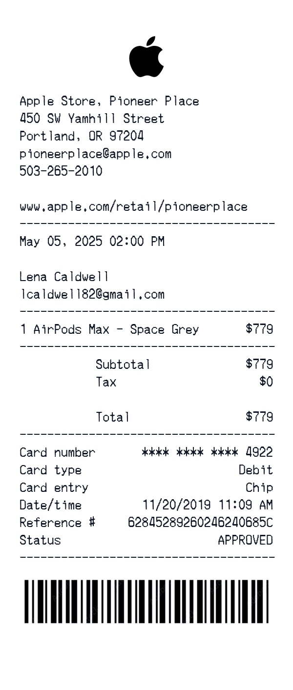Apple Store Receipt