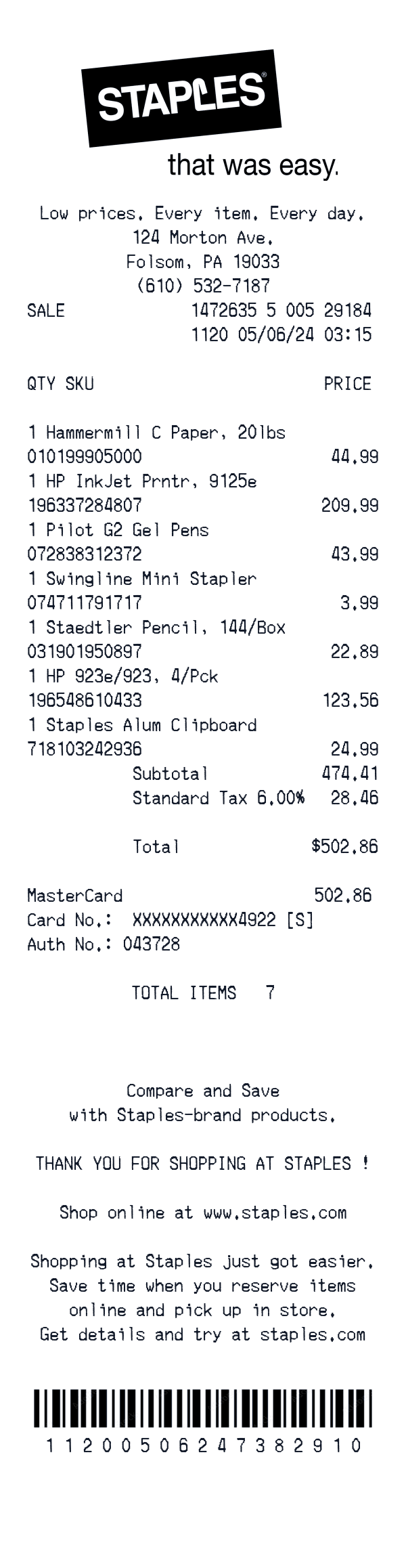 Staples Receipt